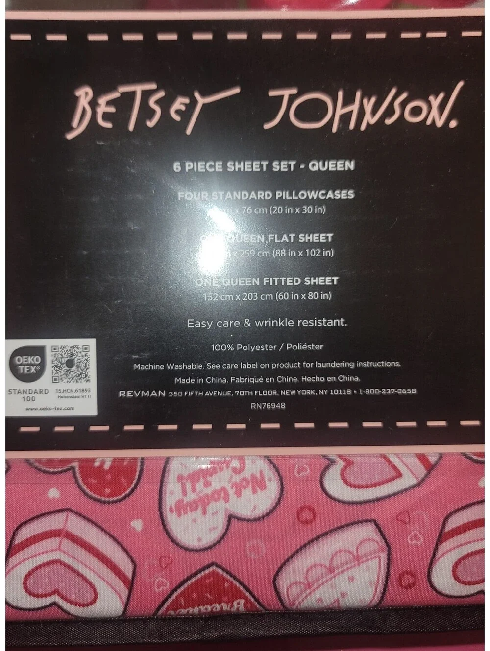BETSEY JOHNSON RED & PINK CONVERSATION HEARTS - FLAT SHEET ONLY - 1 PIECE -QUEEN